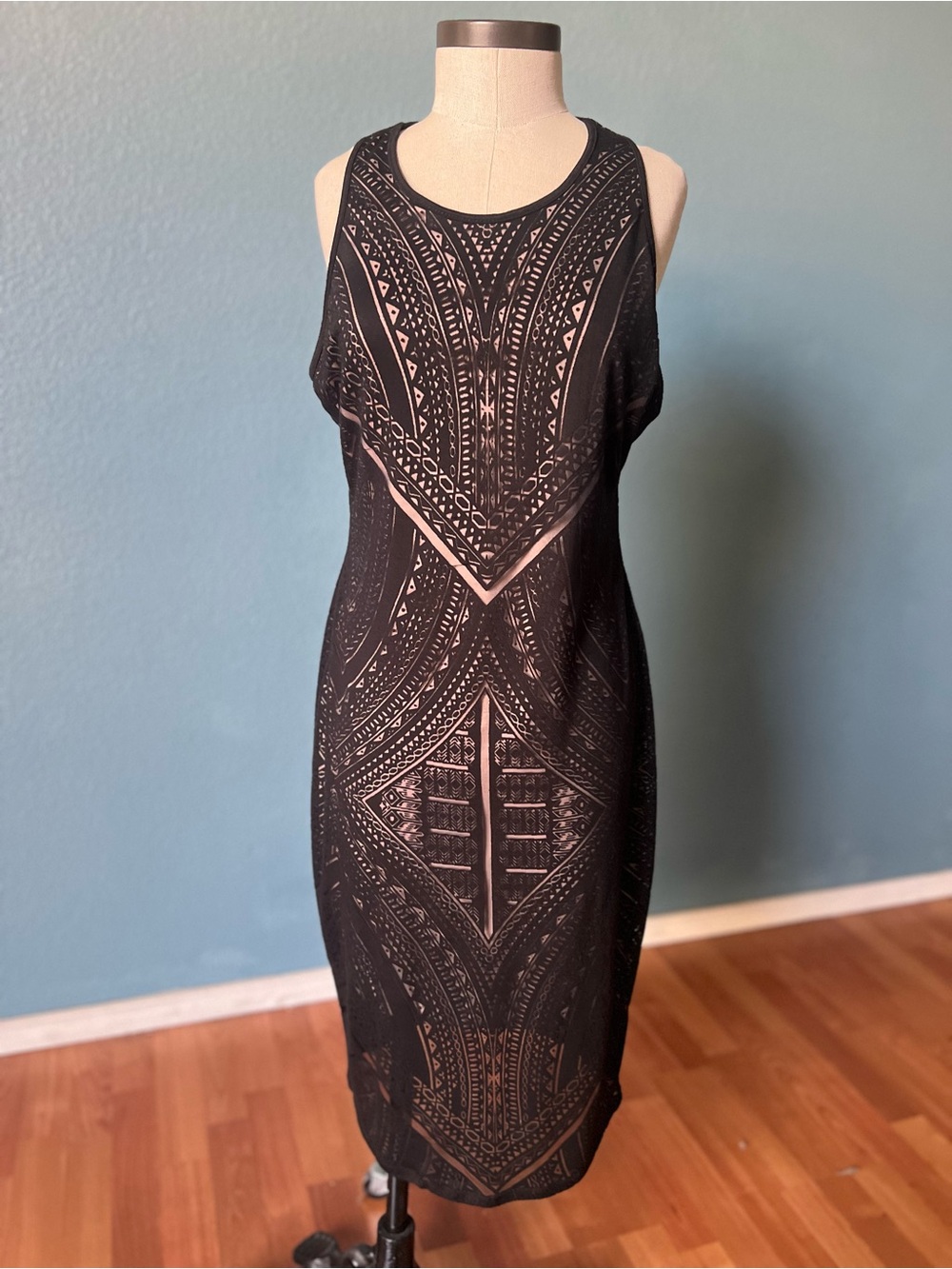 Massimo Black Midi Dress with Geometric Print